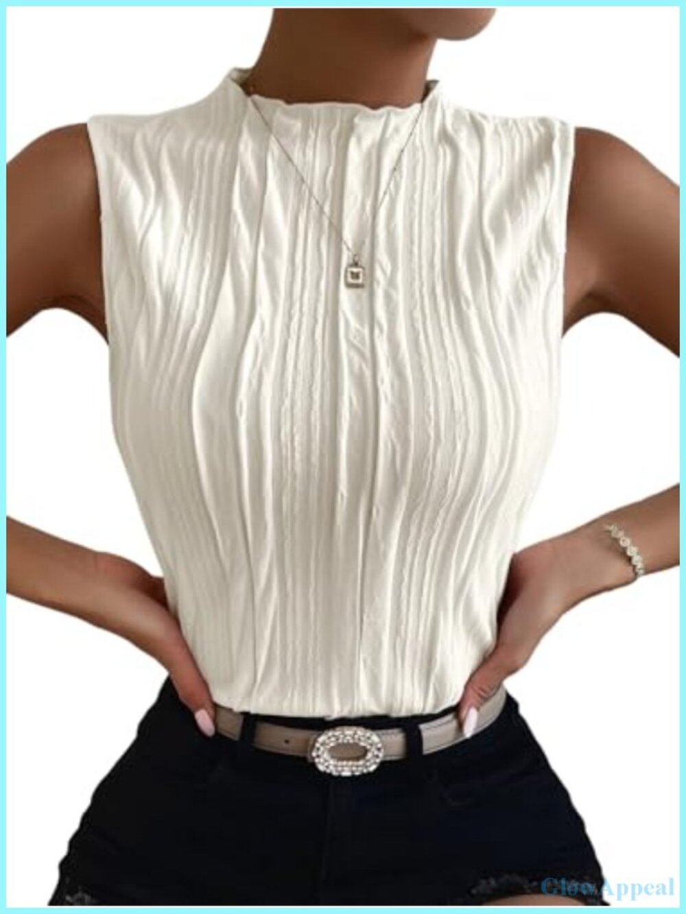 Verdusa Women Mock Neck Textured Tank Top Sleeveless Business Office